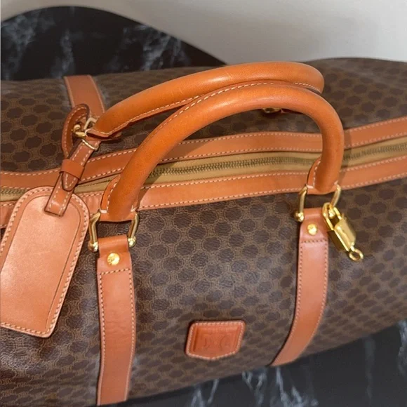 CELINE Macadam Pattern BostonTravel Duffle Bag Leather PVC Brown +Lock AUTHENTIC - Picture 9 of 16